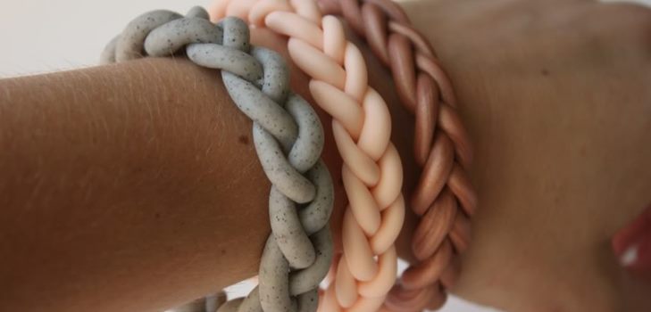 3 Armbänder-Zöpfe: aus Polymerton, Stoff und altem T-Shirt