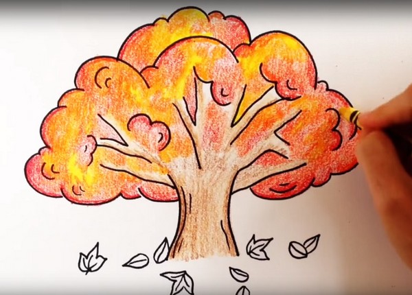 Nach dem Thema "Herbst": Meisterkurse mit Bleistiften und Farben für Kindergarten und Schule 1-5 Klassen