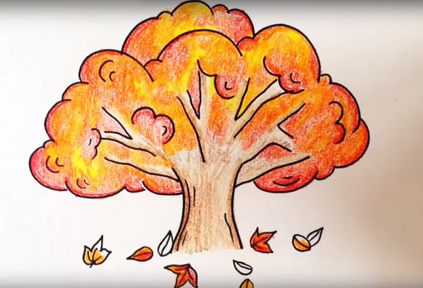 Nach dem Thema "Herbst": Meisterkurse mit Bleistiften und Farben für Kindergarten und Schule 1-5 Klassen