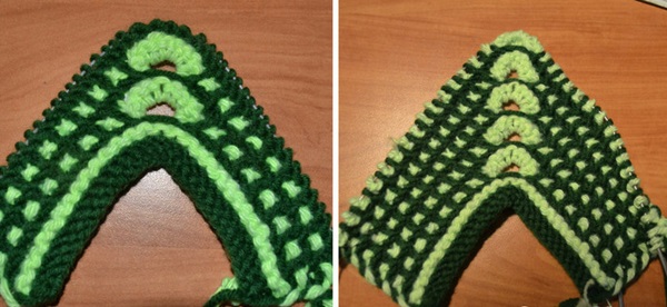 Stricken hausgemachte Hausschuhe mit Stricknadeln