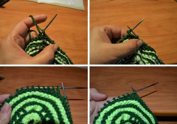 Stricken hausgemachte Hausschuhe mit Stricknadeln