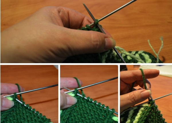 Stricken hausgemachte Hausschuhe mit Stricknadeln