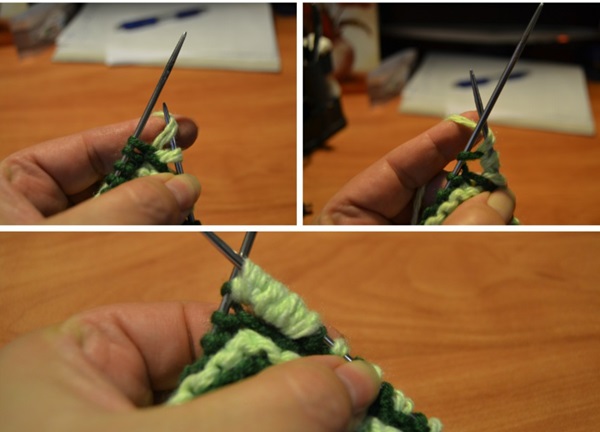 Stricken hausgemachte Hausschuhe mit Stricknadeln