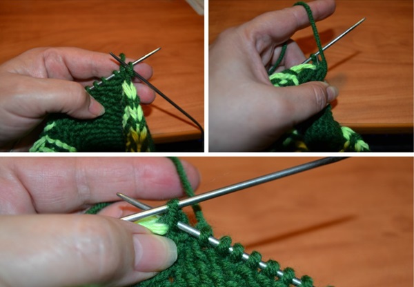 Stricken hausgemachte Hausschuhe mit Stricknadeln