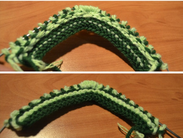 Stricken hausgemachte Hausschuhe mit Stricknadeln