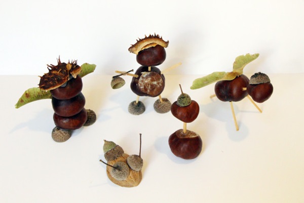 Handwerk aus Kastanien zum Thema Herbst