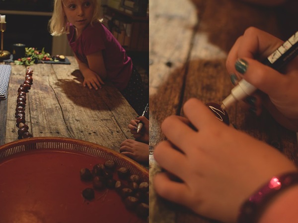 Handwerk aus Kastanien zum Thema Herbst