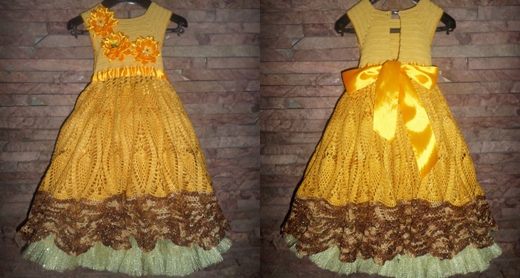 Festliches Kleid für das Mädchen häkeln mit ihren Händen, Schritt für Schritt Fotos und Beschreibung