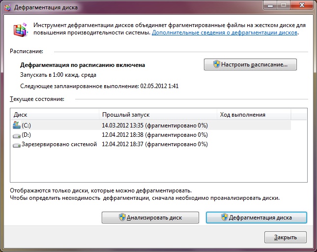 Defragmentierung in Windows 7