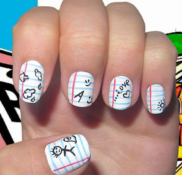 Welche Maniküre in der Schule am 1. September zu machen, ein Foto. Manicure-Ideen für den Wissenstag für Schüler der 9. und 11. Klassen