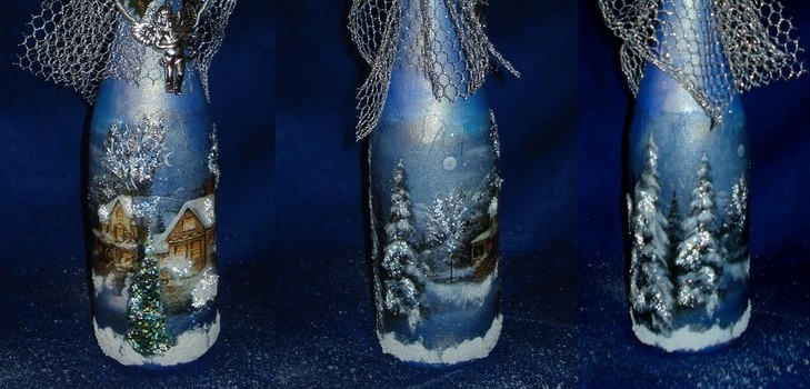 Decoupage Champagner für das neue Jahr