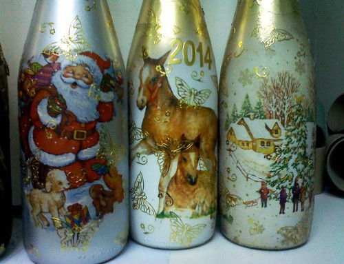 Decoupage Champagner für das neue Jahr