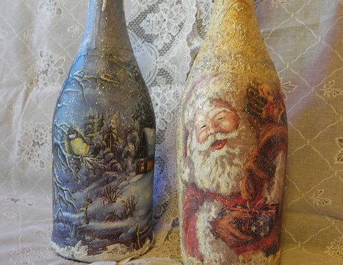 Decoupage Champagner für das neue Jahr