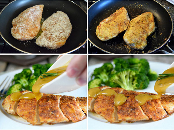 Schnelles Rezept: Hähnchenfilet in Mandelbrösel mit Senf-Honig-Sauce