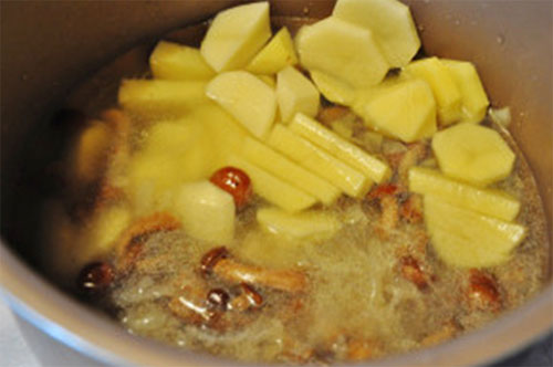 Setze die Kartoffeln ein