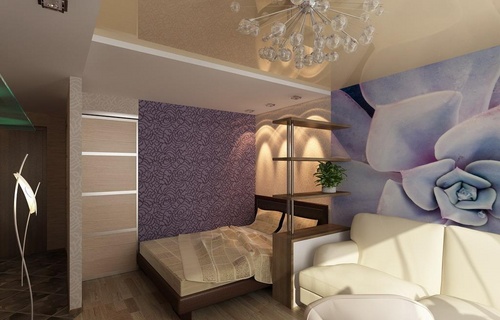 Wohnzimmer und Schlafzimmer in einem Raum (Foto)