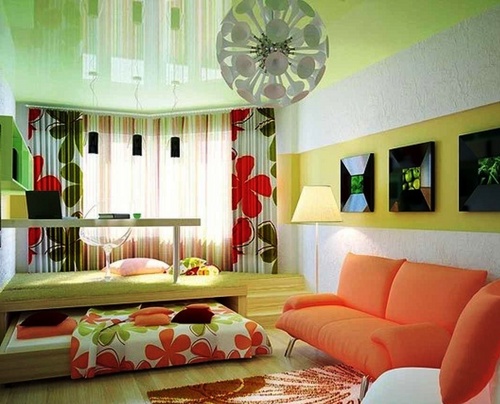 Wohnzimmer und Schlafzimmer in einem Raum (Foto)
