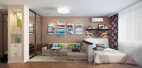 Wohnzimmer und Schlafzimmer in einem Raum (Foto)